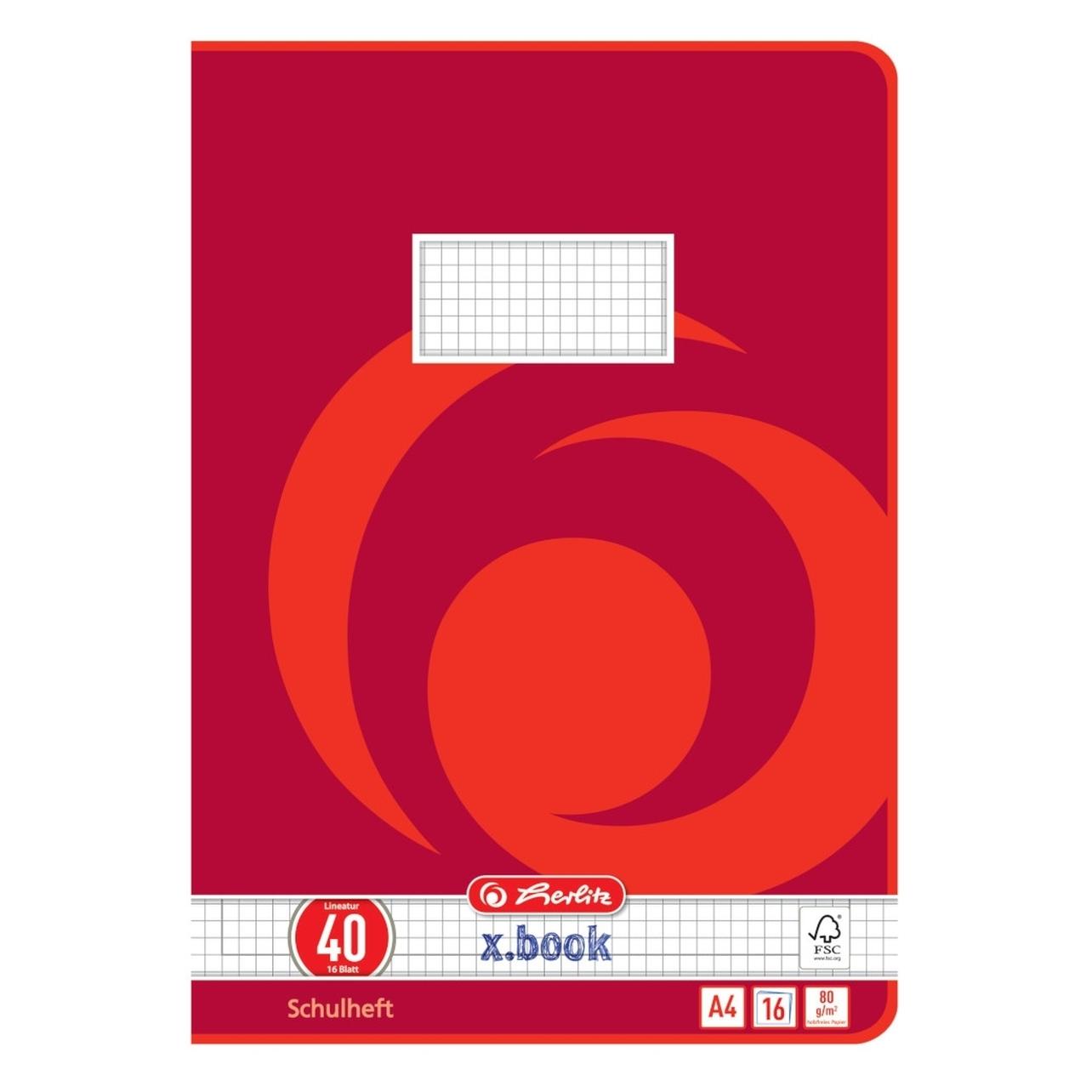 Herlitz Schulheft X-Book, DIN A4, Lineatur 40 (A4, Kariert, Harter Einband) (3324001)