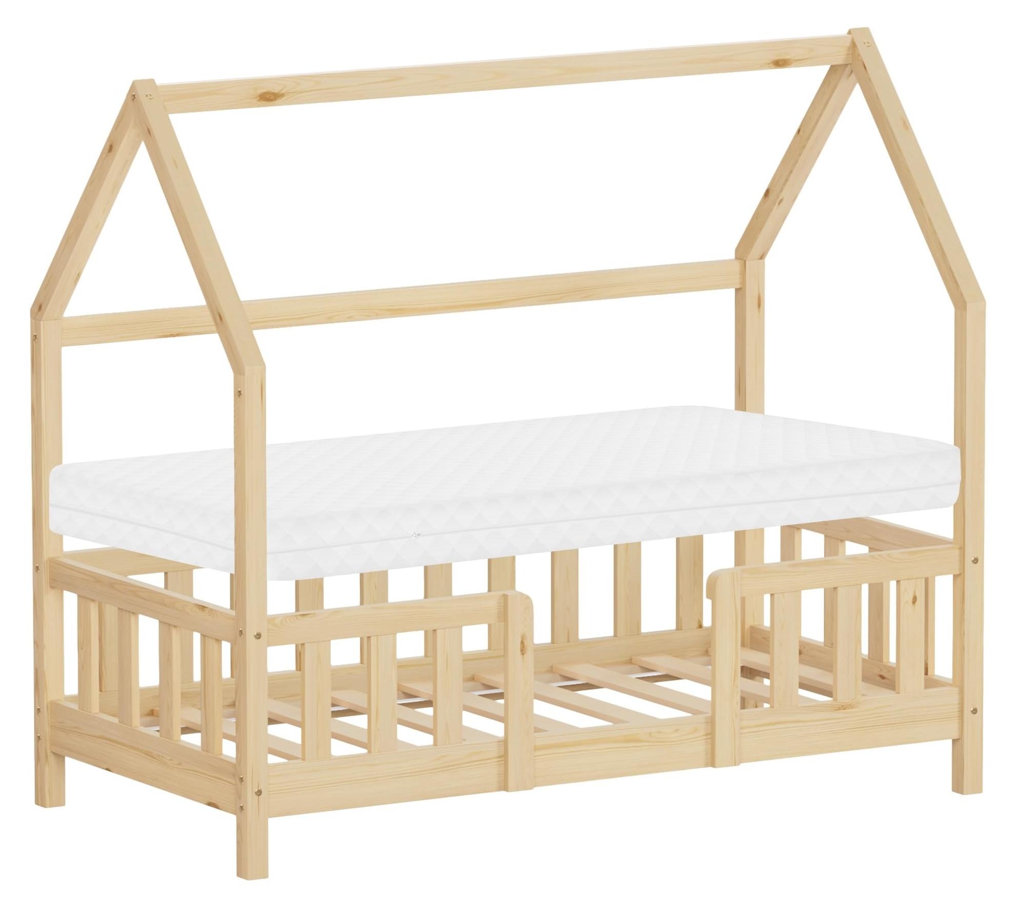 Kinderbett in Hausform mit Matratze und Schutzgitter