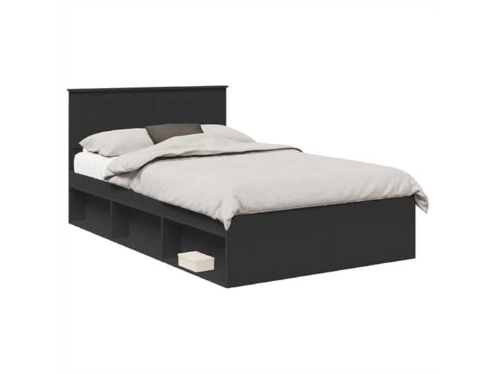 PUGYNBK Bettgestell Schwarz, 120 x 190 cm, aus technischem Holz Fester Lattenrost, Kopfteil inklusive, moderner Stil, einfache Reinigung, fester Boden