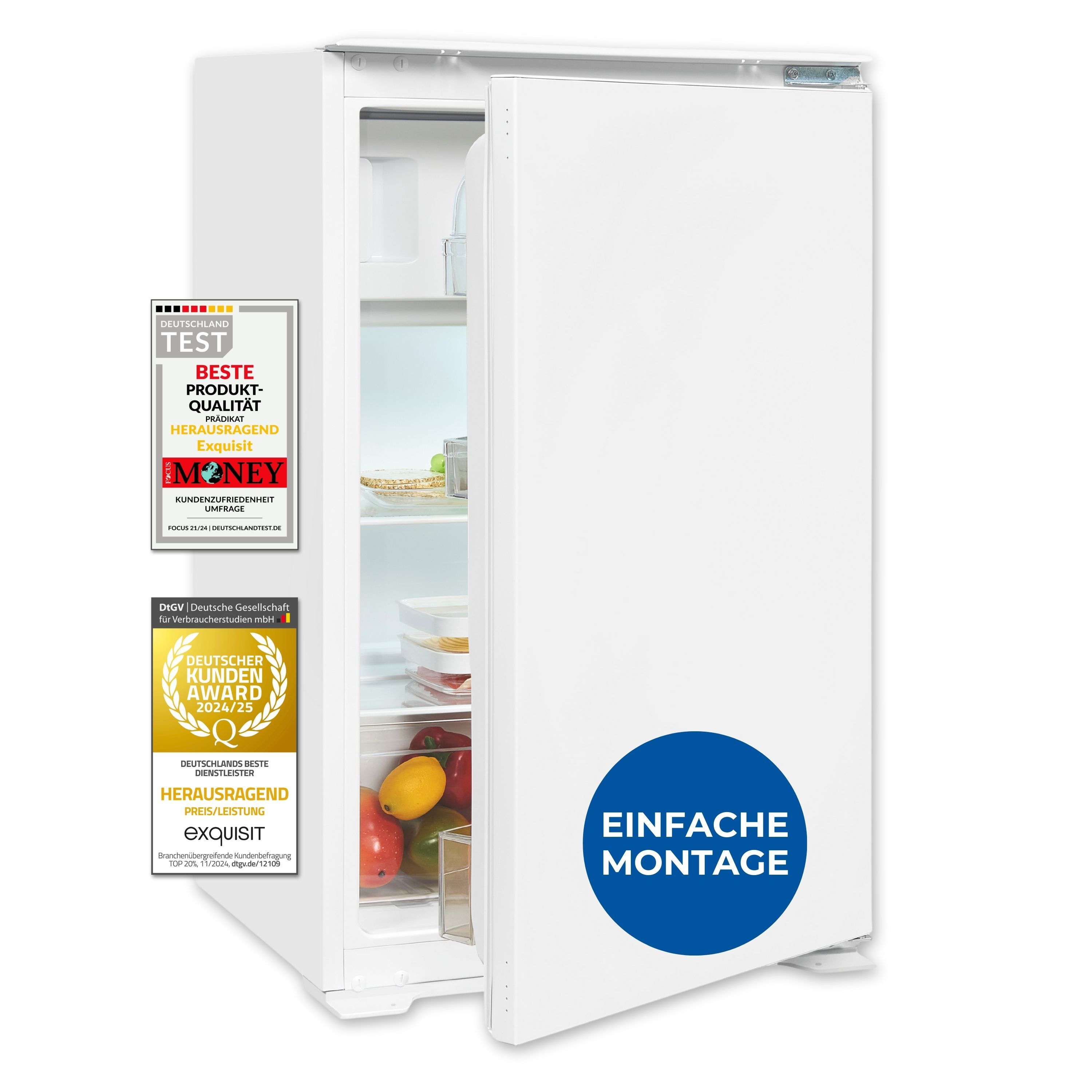 Exquisit Einbaukühlschrank mit Gefrierfach, 118 Liter Nutzinhalt, Einbaukühlschrank 88cm, Einbaugerät, 4-Sterne-Gefrierfach, EKS5131-4-E-040D weiss