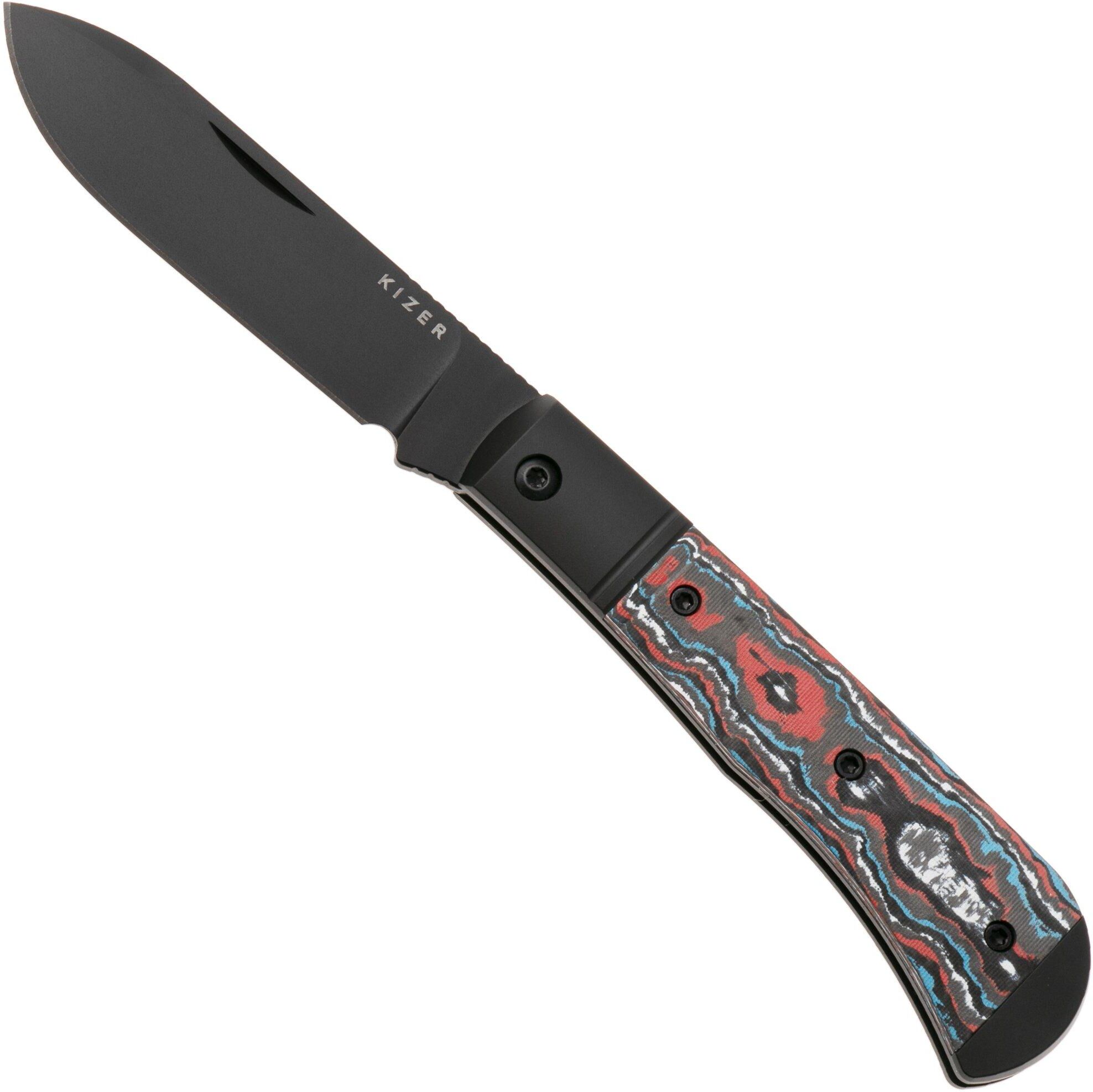 Kizer Trestle D Ki3760A1 Matt DLC Ultra S90V, Black Aluminum &amp; 'Snow Fire' Fat Carbon, coltello da tasca, Azo design