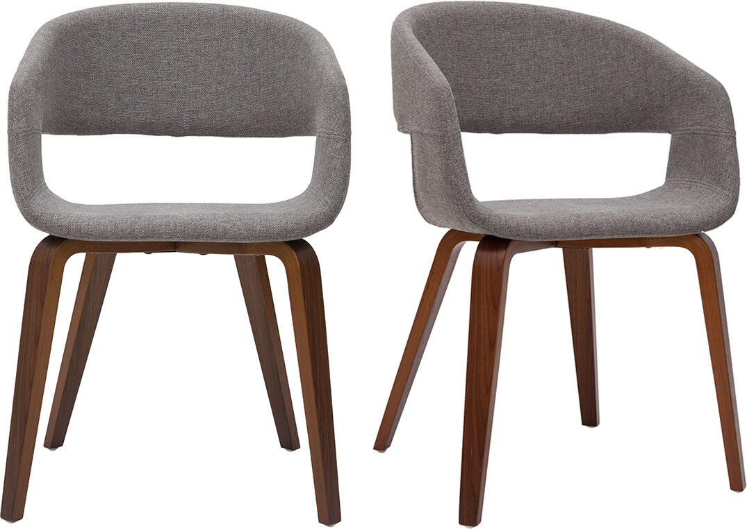 Miliboo Design-Stühle aus hellgrauem Stoff mit dunklen Holzbeinen (2er-Set) SLAM