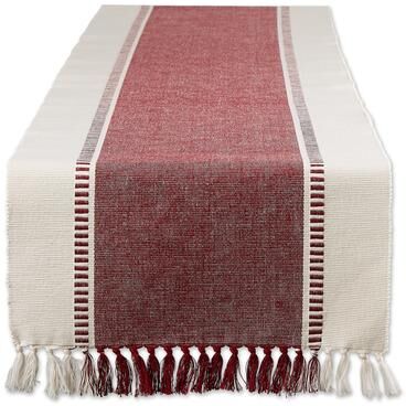 "DII Striped Fringe Ribbed Table Runner 13x72"""