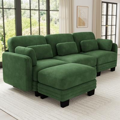 Loedds 100-Inch 3-Seat Chenille L-Shaped Modular Sectional Sofa with Ottoman & Tufted Detail