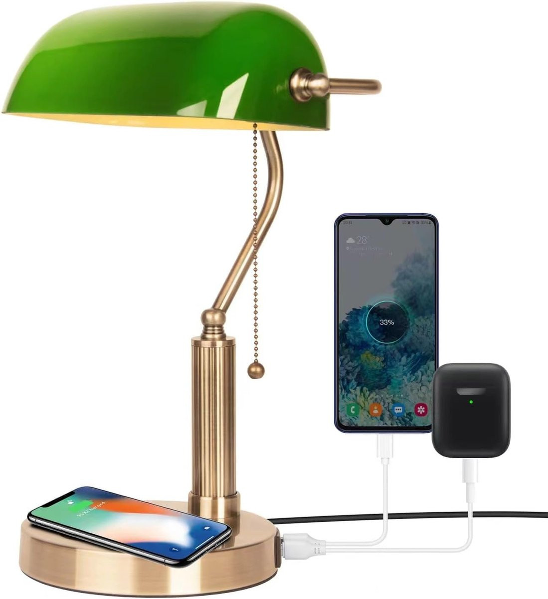 Lexium Store Bankierslamp Groen met Chroom en Glas