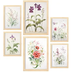 POSTER Set Mit 6 Orchideen & Nelken A3 & A4 Rahmen Aus Hellem Holz