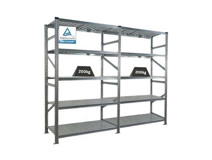 PROREGAL Fachbodenregal Stecksystem Proximo Komplettregal HxBxT 200x240x60cm 5 Ebenen Fachlast 200 kg Beidseitig nutzbar Verzinkt Lagerregal, Steckregal, Metallregal