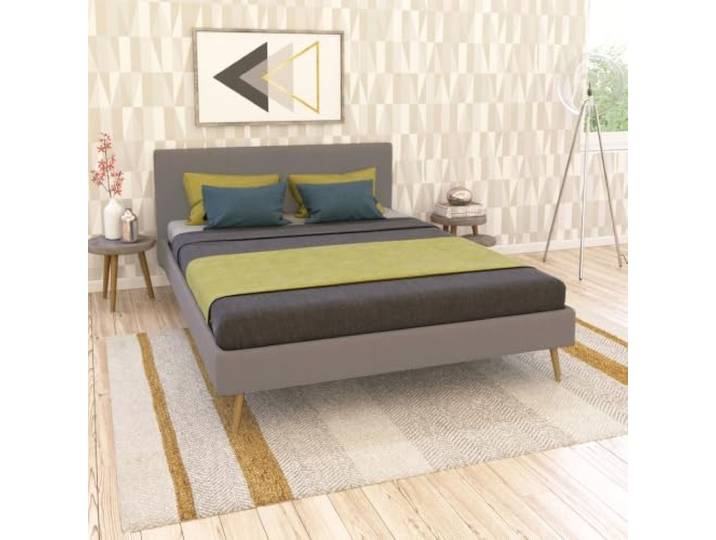 WEBER INDUSTRIES Bett Fjord, 140 x 190 cm, Stoff + 1 Lattenrost + 1 Matratze Carlton/Hellgrau