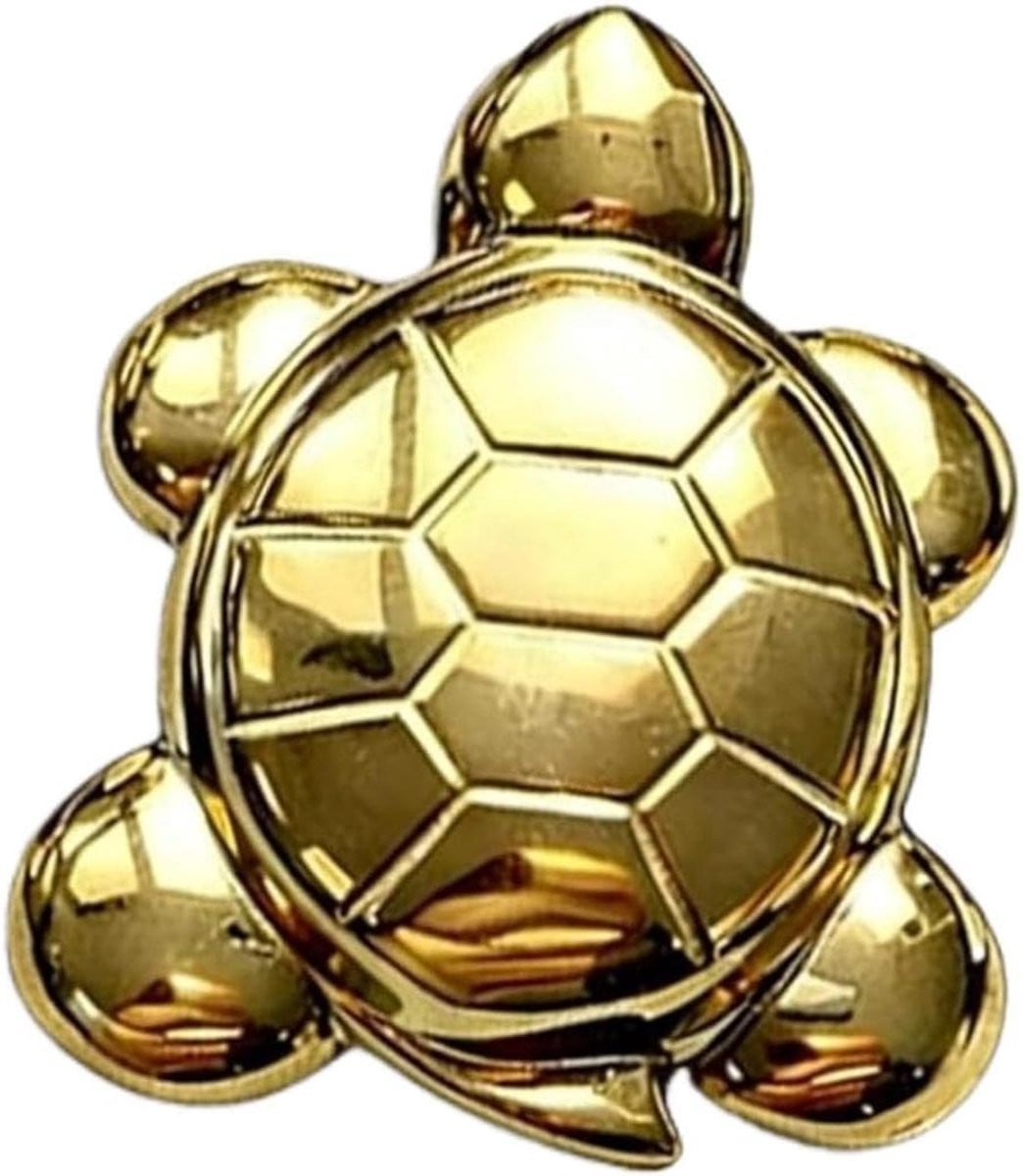 Goudkleurig Schildpad Beeldje - Mini Sculptuur van Natuurlijke Pyriet Steen voor Bureau Decoratie - 11 gram