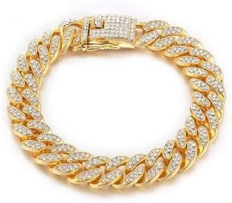 Uplift Treasures Luxury Rhinestone Stainless Steel Dog Chain Collar gold 17.72 In