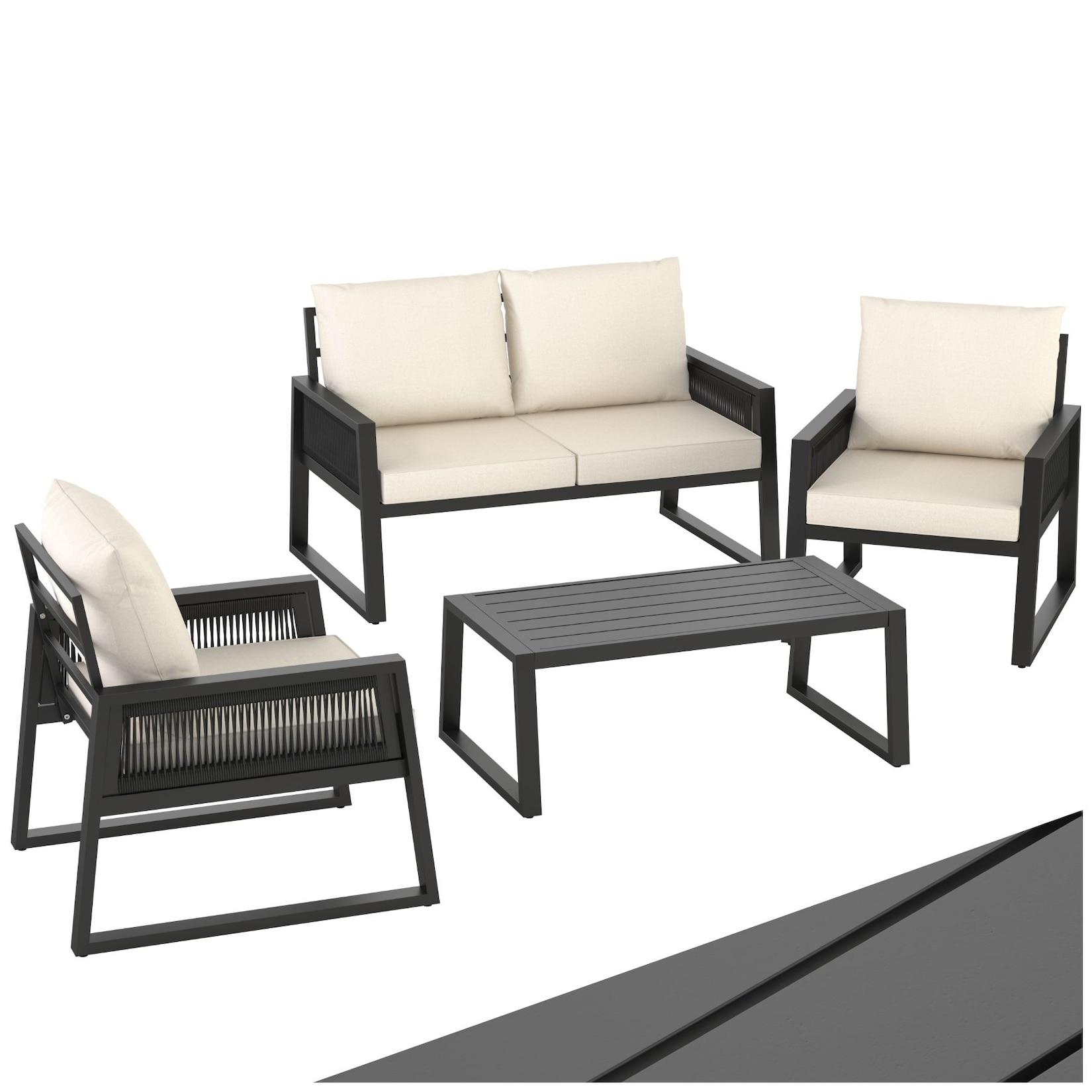 tectake® Aluminium Garten-Lounge Set, im Rope-Design, wetterfest, höhenverstellbare Füße