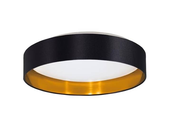 Eglo Plafonnier LED Maserlo 2\, luminaire pour plafond en textile\, lampe de salon avec tissu noir et doré\, plastique blanc\, blanc chaud\, Ø 38 cm