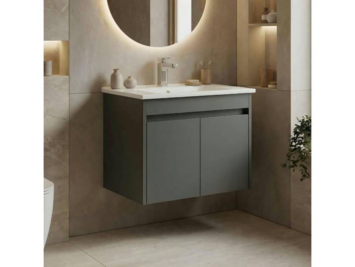 Meuble sous vasque suspendu 65 cm + vasque NAÏA - Anthracite