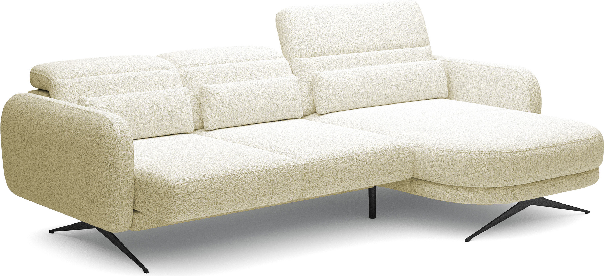 BARILLO Ecksofa mit Verstellbarer Rückenlehne, Tiefe Sitzfläche, Verstellbare Rückenlehne, Stahlfüße, Elegante Armlehnen, Drei Rückenkissen, Freistehend, 261x170x97 cm Rechte Seite Platin