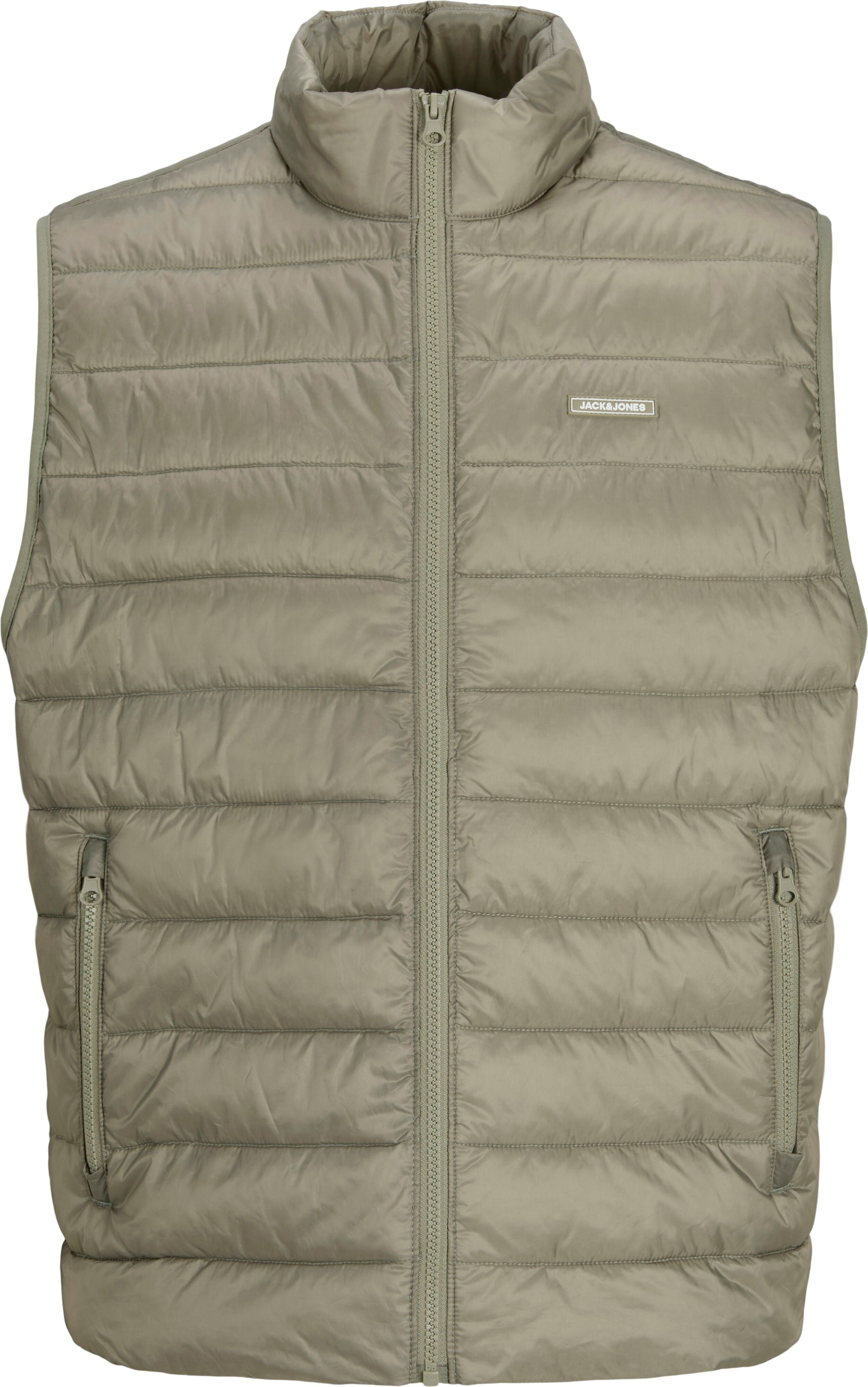 Steppweste JACK & JONES "JJLOUIS LIGHT BODYWARMER COLLAR", Herren, Gr. XS, vetiver, Web, Obermaterial: 100% Polyester, unifarben, regular fit normal, Westen Steppweste vetiver XS