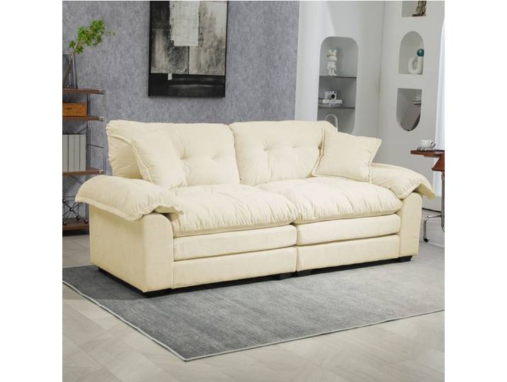 ROVRYN Canapé fixe 2 places 213 4 x 90 1 x 87 6 cm en chenille beige assise profonde avec 2 coussins