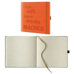Lediberg Notizbuch »'MACHEN'« kariert Sonderformat 240 Seiten orange, 17.5x17.5 cm