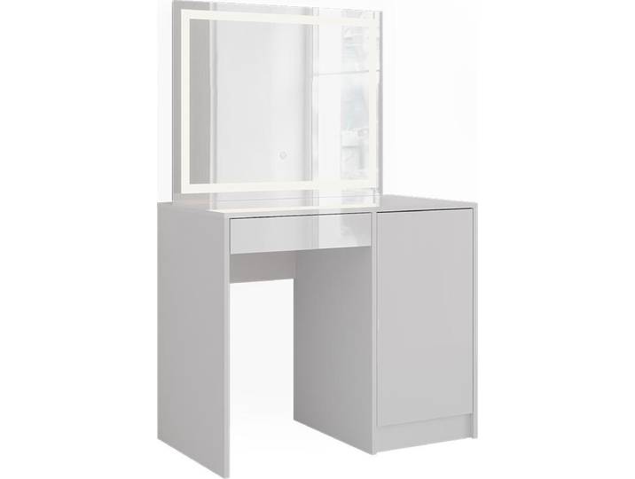 Coiffeuse Vicco Sherry Blanc/Blanc Haute brillance 89.8cm avec miroir LED\, Model 57706