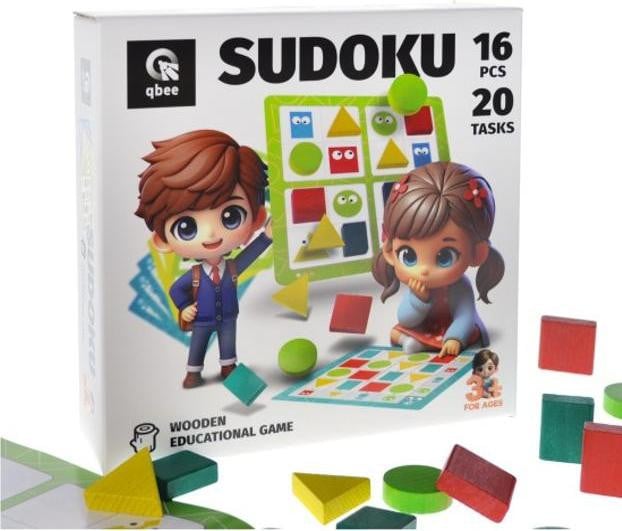 Qbee Educatieve Houten Puzzel: Geometrisch Sudoku met 16 elementen