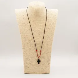 Cord Necklace Gemstone Pendant - Black Agate Cross