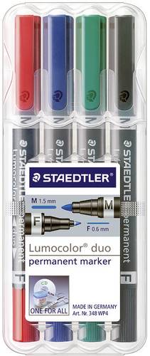 Staedtler Lumocolor duo 348 WP4 Permanentmarker Rot, Blau, Grün, Schwarz wasserfest: Ja