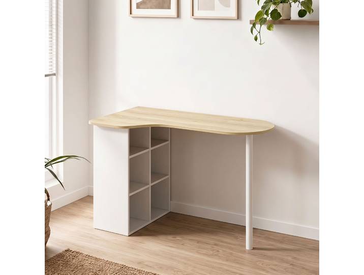 HOMCOM Bureau 100x59cm Chêne 6 Compartiments Acier 4 Étagères