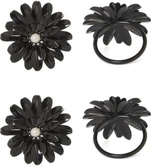 VIBHSA Flower Napkin Rings Set of 12 (Black Pearl)