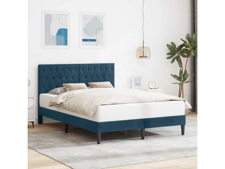 RJPLMFV Bettgestell, 160 x 200 cm, Velours, Blau Robustes Sperrholz, fester Lattenboden, Kopfteil inklusive, einfache Reinigung