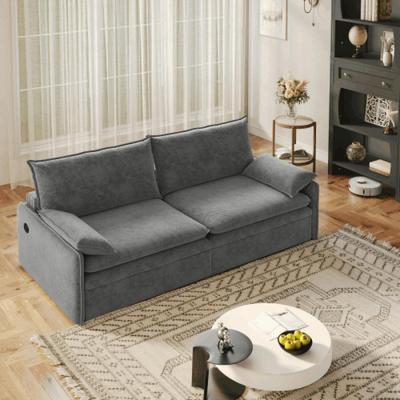 Loedds 81.1-Inch Chenille Pull-Out Sofa Bed with Storage USB and Convertible Pillow Blanket