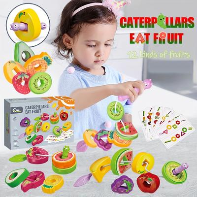 Perfect Picks Market Montessori Wooden Animals Caterpillar Eat Fruits, Toddler Preschool Lacing Toys For Kids Montessori Wooden Animals Caterpillar Eat Fruits, Toddler Preschool Lacing Toys For Kids