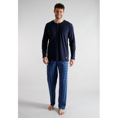Pyjama TOM TAILOR, Herren, Gr. 56, blau (blau, mittel, karo), Single Jersey, Obermaterial: 100% Baumwolle, Homewear-Sets Pyjama, aus Baumwolle, Single Jersey Material, verschiedene Größen