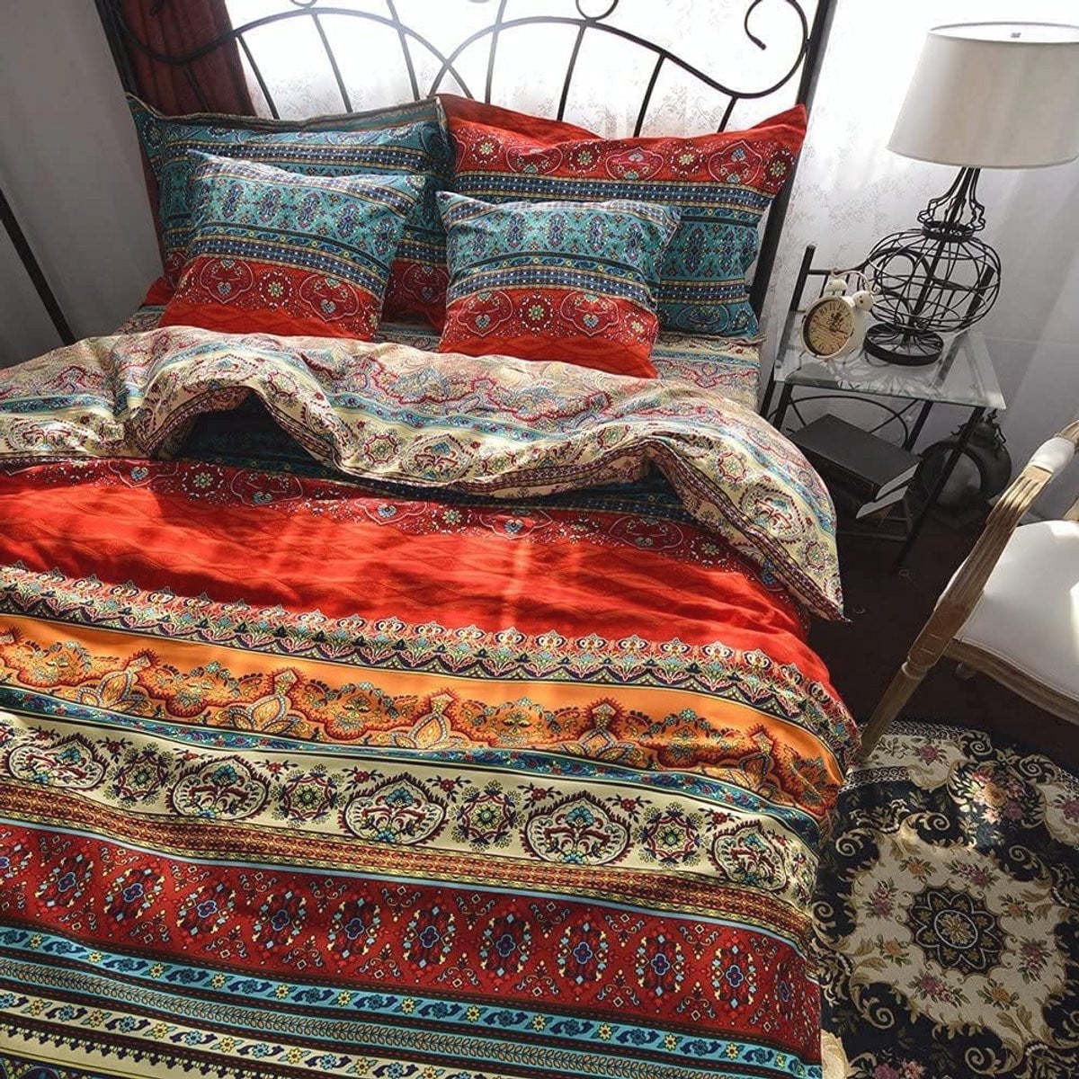 Merkloos Kleurrijk Flanel Bedlinnen Set - 100% Katoen Duvet met Rits voor Bohemian Stijl - 220 x 240 cm