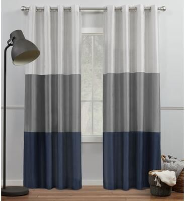 Porch & Den Birdsview Striped Faux Silk Grommet Top Curtain Panel Pair