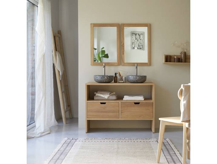 Waschtisch Waschbeckenunterschrank aus Teak 110 cm Doppelwaschtisch - Natur