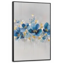 LEINWAND Bilder mit Rahmen - Blumen - Blau - Abstrakt - 80x120
