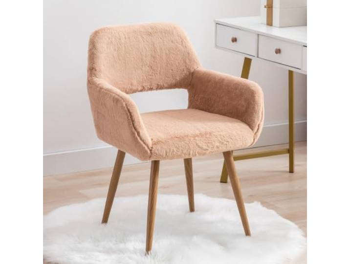 I0I&I0I HengMing Esszimmerstühle Mit Kunstfellbezug Stabilen Stahlbeinen Für Esszimmer, Küche Und Wohnbereich (Camel + Faux fur)
