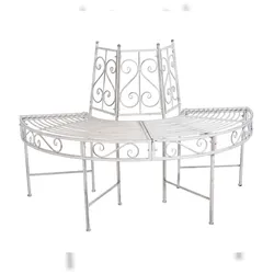 DELUKE Baumbank FRIDA Stahl Antik-weiß 80x63x122cm Gartenbank Baumbank-Halbkreis wetterfest Terrassenbank Sitzbank Outdoor