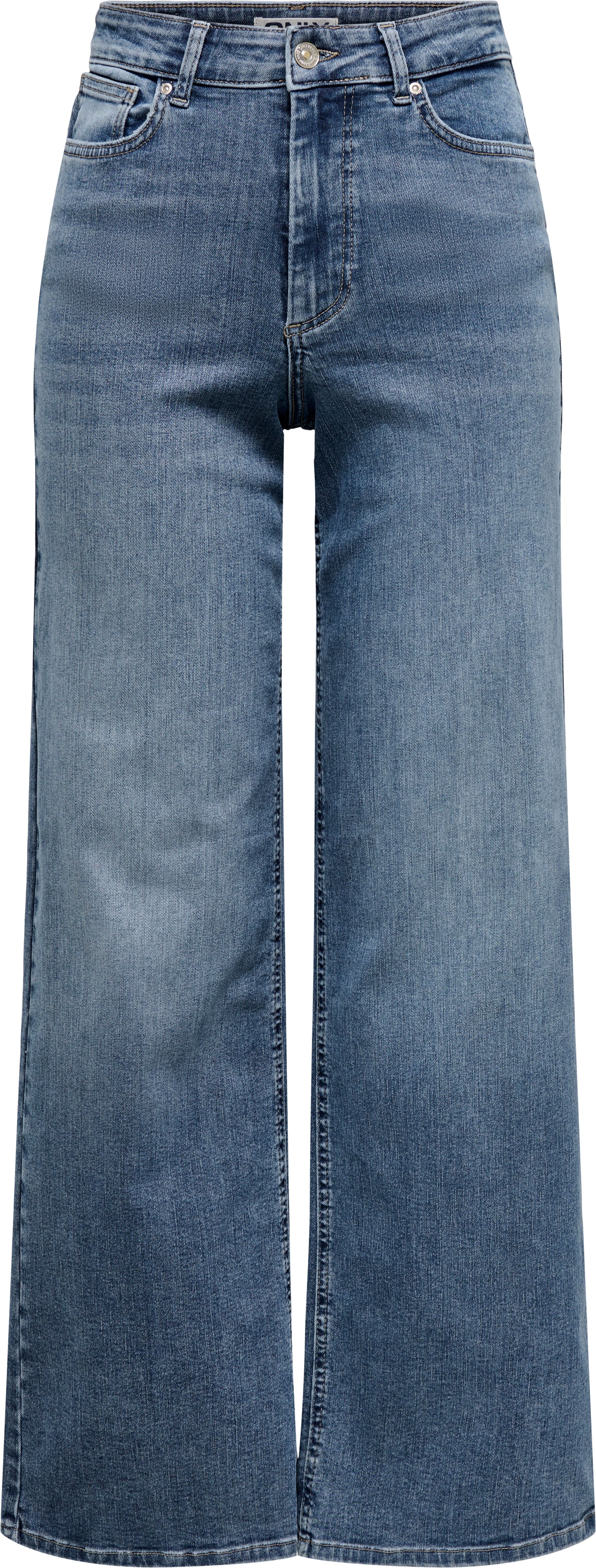 High-waist-Jeans ONLY "ONLMADISON – High-Waist-Jeans mit modischen Abriebeffekten", Damen, Gr. XS, Länge 34, special blau grau denim, Denim/Jeans, Obermaterial: 82% Baumwolle, 16% Polyester, 2% Elasthan, unifarben, lang, Jeans High-waist-Jeans, Baumwollmi