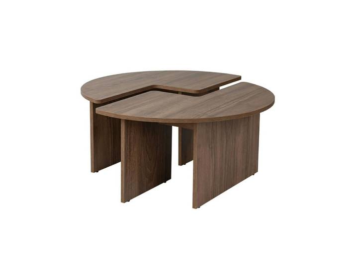 Table basse ronde design puzzle - décor noyer