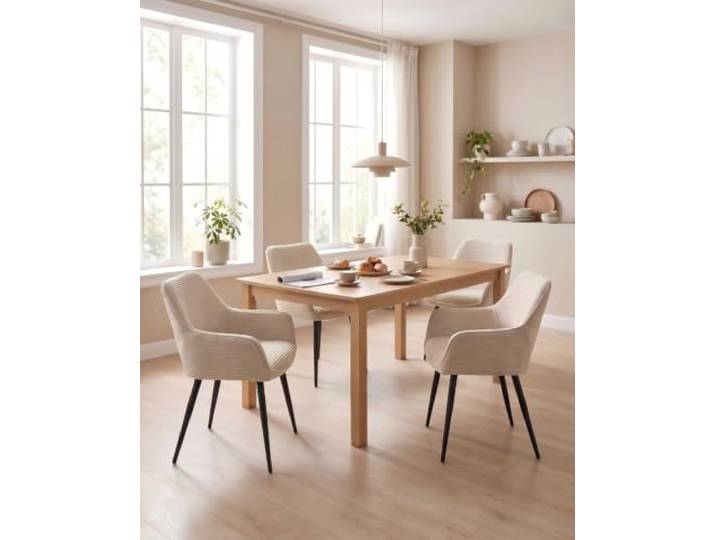 JIJIAN Cord Esszimmerstühle 4er Set mit Armlehnen, Beige Stühle Esszimmer, Armlehnstuhl, Wohnzimmer Stühle, Polsterstühle, Ideal für Esszimmer und Küche