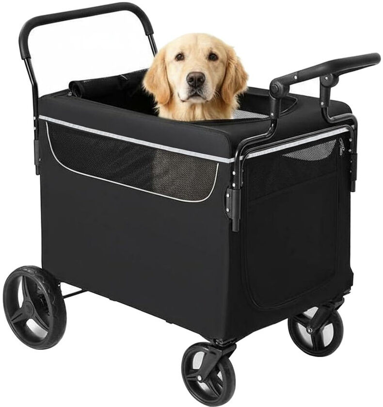 FXSGER Foldable Pet Stroller Black 75cm H X 117cm W X 105cm D
