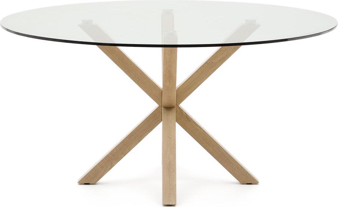 Tisch Argo 150 x 150 x 74 cm Glas Stahl Holzoptik