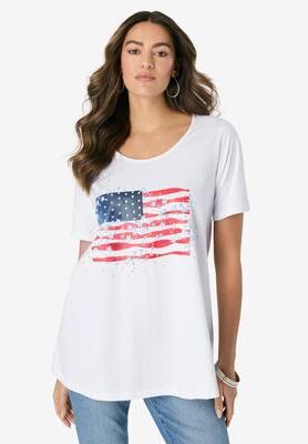 Plus Size Women's American Graphic Swing Tee by Roaman's in White American Flag (Size 12)