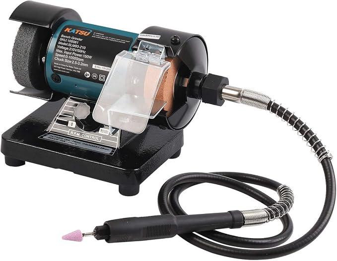 KATSU Mini dubbele slijpmachine 3 inch (70 mm), elektrisch polijst- en slijpmachine voor precisiewerk met flexibele aandrijfas en accessoires