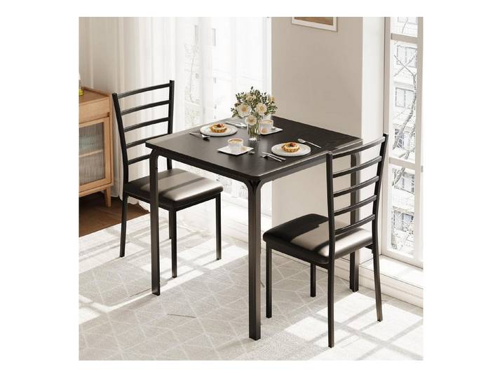 LuxusKollektion Küchentisch Küchentisch Set 3teilig Esstisch 2 Stühle Räume Schwarz (1-St)