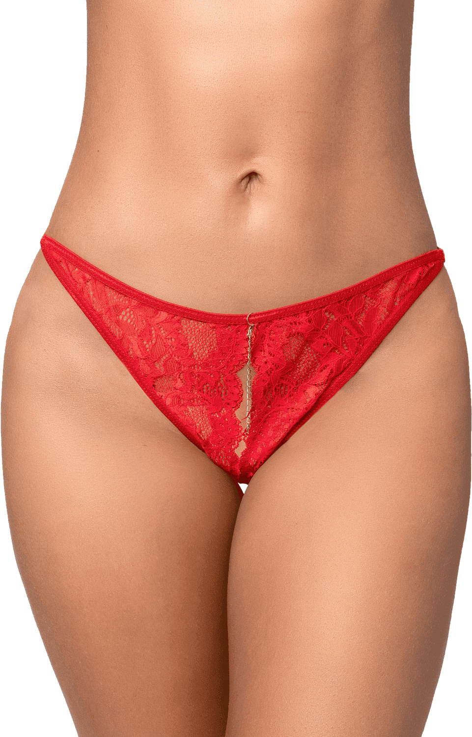 Mapalé String sexy rouge en dentelle avec chaînes