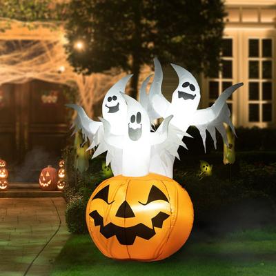 Glitzhome 6FT Lighted 3 Screaming Ghosts In Pumpkin Inflatable Outdoor Decor