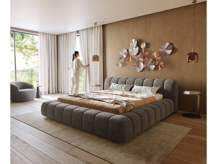 Gestoffeerd bedframe Cutio 180x200 cm bouclé Soft Mud