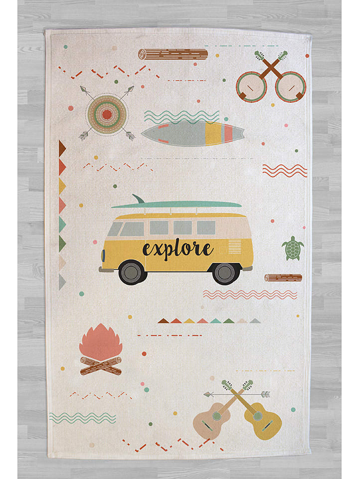 The Wild Hug Baumwoll-Teppich "Explore" in Creme/ Bunt - (L)190 x (B)135 cm - onesize