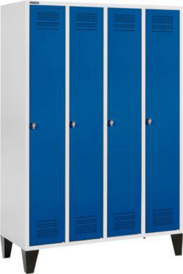 Schäfer Shop Genius Kleiderspind mit Füßen, 4 Abteile, Drehverschluss, lichtgrau/enzianblau